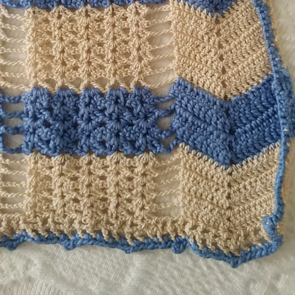 Vintage 1950s Hand Crocheted Hostess Half Aprons - Blue and White and Multicolor